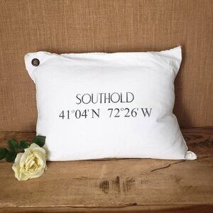 Southold LI Nautical Map Coordinates White Cotton Canvas Down Pillow Beach House